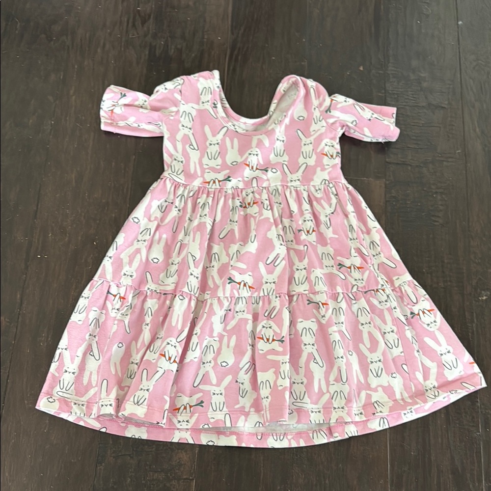 Pink Bunny Print Kids Dress